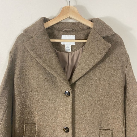 H&M Oversized Single Breasted Coat Wool Blend in Dark Beige Melange - S - Picture 10 of 16